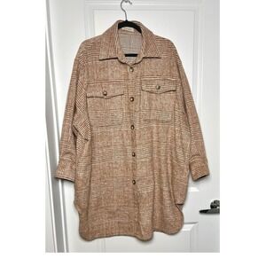 Saints & Hearts Brown Cream Plaid Shacket Shirt Jacket M/L Relaxed Button Up